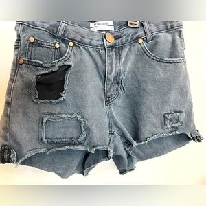 One Teaspoon Bandits Black Denim Washed Shorts